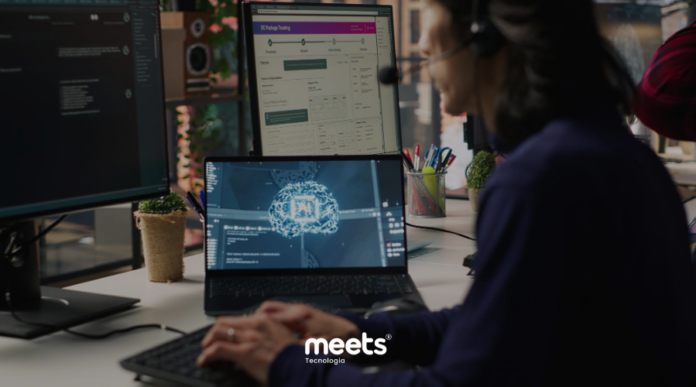 Uso de CRM com inteligência artificial para análise de dados e tomada de decisões estratégicas em ambiente corporativo.